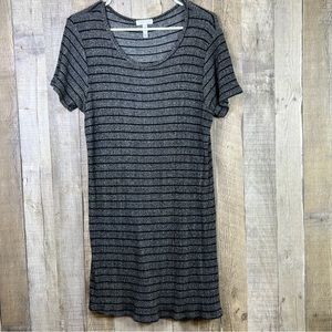 Leith XL Lightweight Sweater Style Gray Dress w/Black Stripes & Short Sleeves